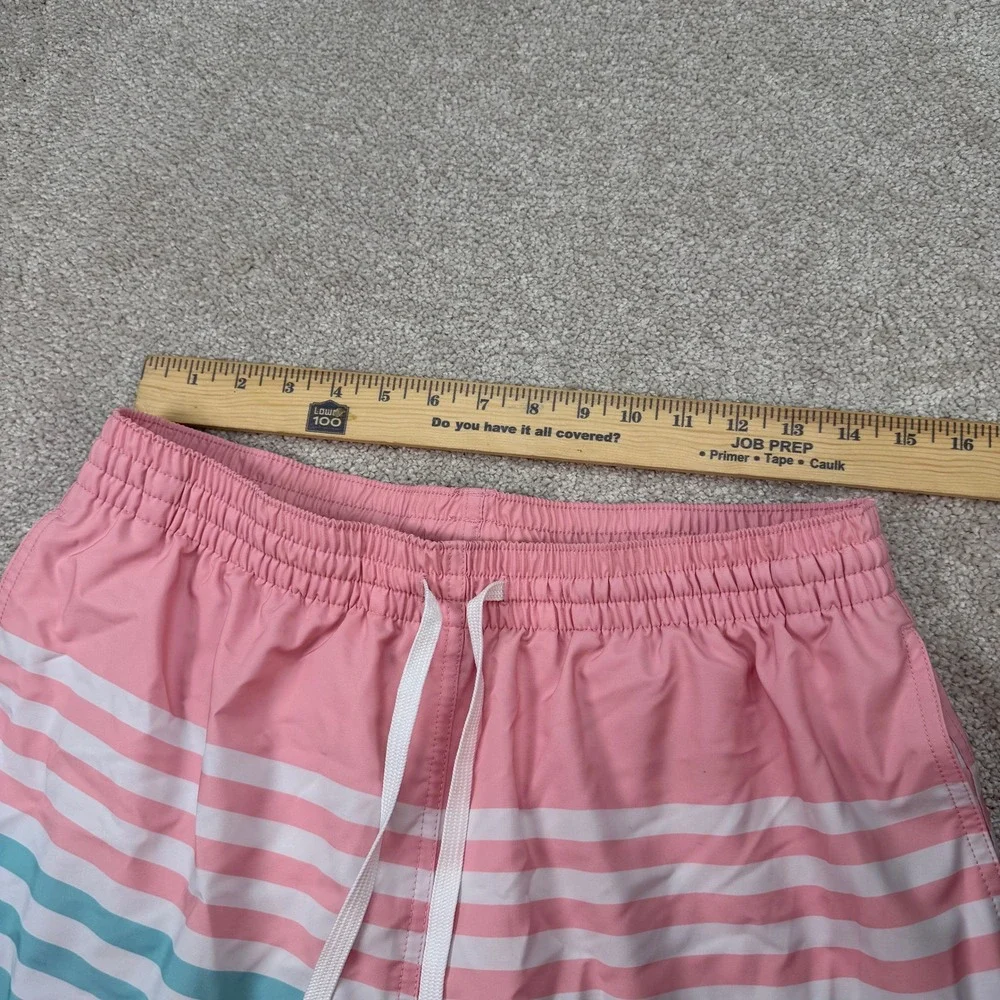 Chubbies Mens Large Swim Trunks Pink Teal Striped 7 Inch Inseam Shorts